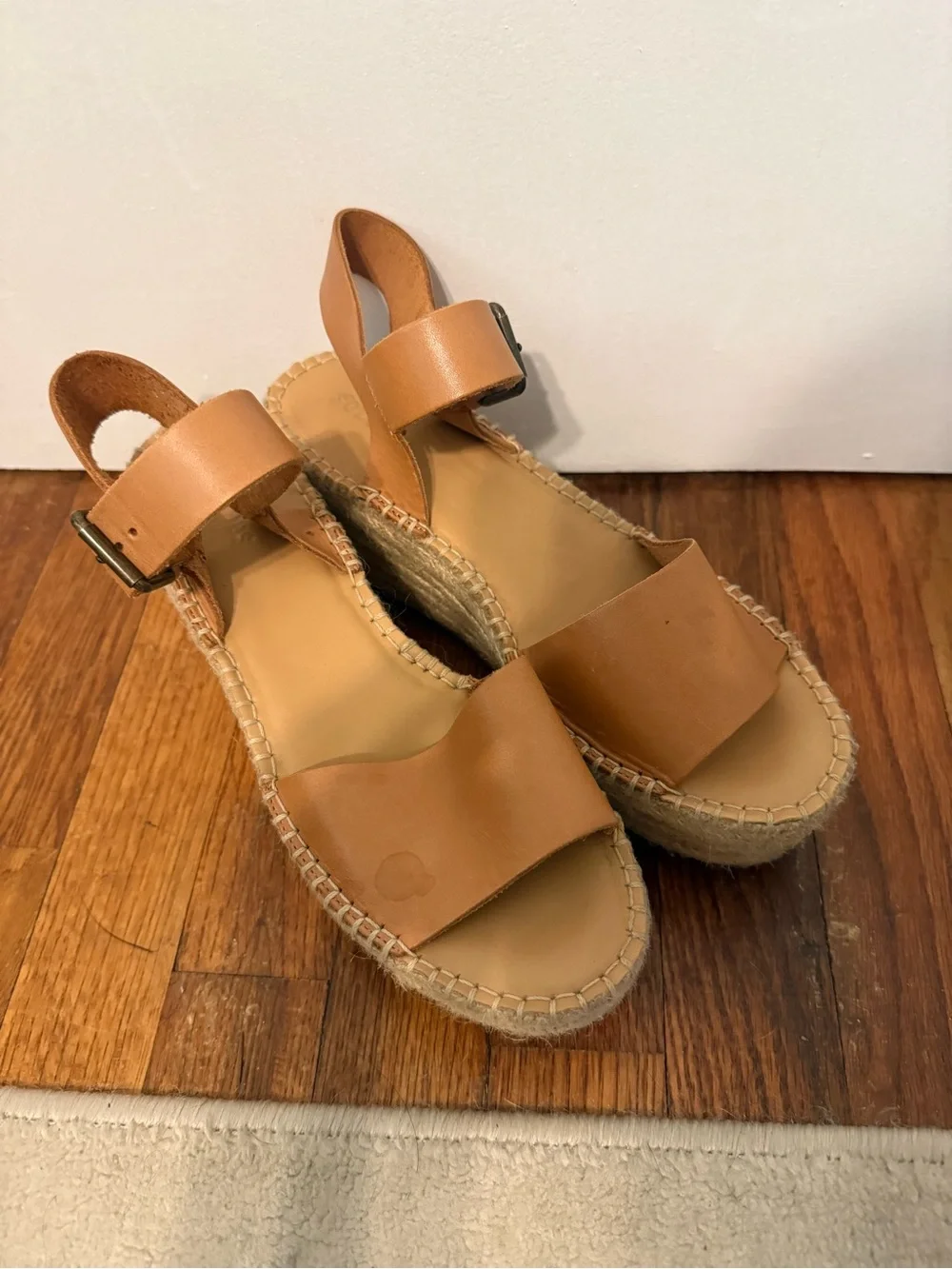 Soludos Tan Leather Espadrille Platform Sandals